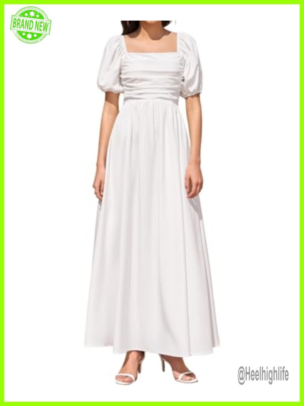 Women Puff Sleeve Square Neck A-Line Maxi Dress Casual Summer